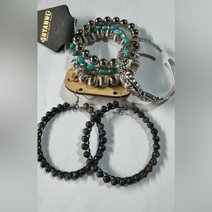 Shyanne Turquoise and Silver Beaded Hoop Earring/Bracelet Set